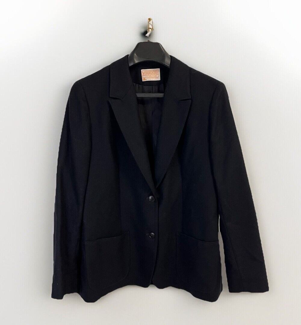 Vintage Pendleton Wool Blazer Women 12 Black Polyester Lined Jacket Made In USA